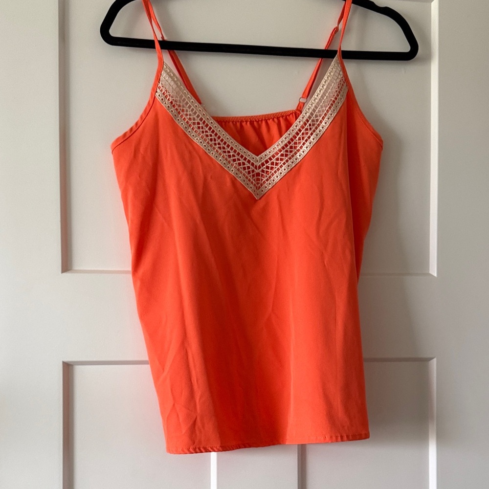Orange Lace Trim Cami Top